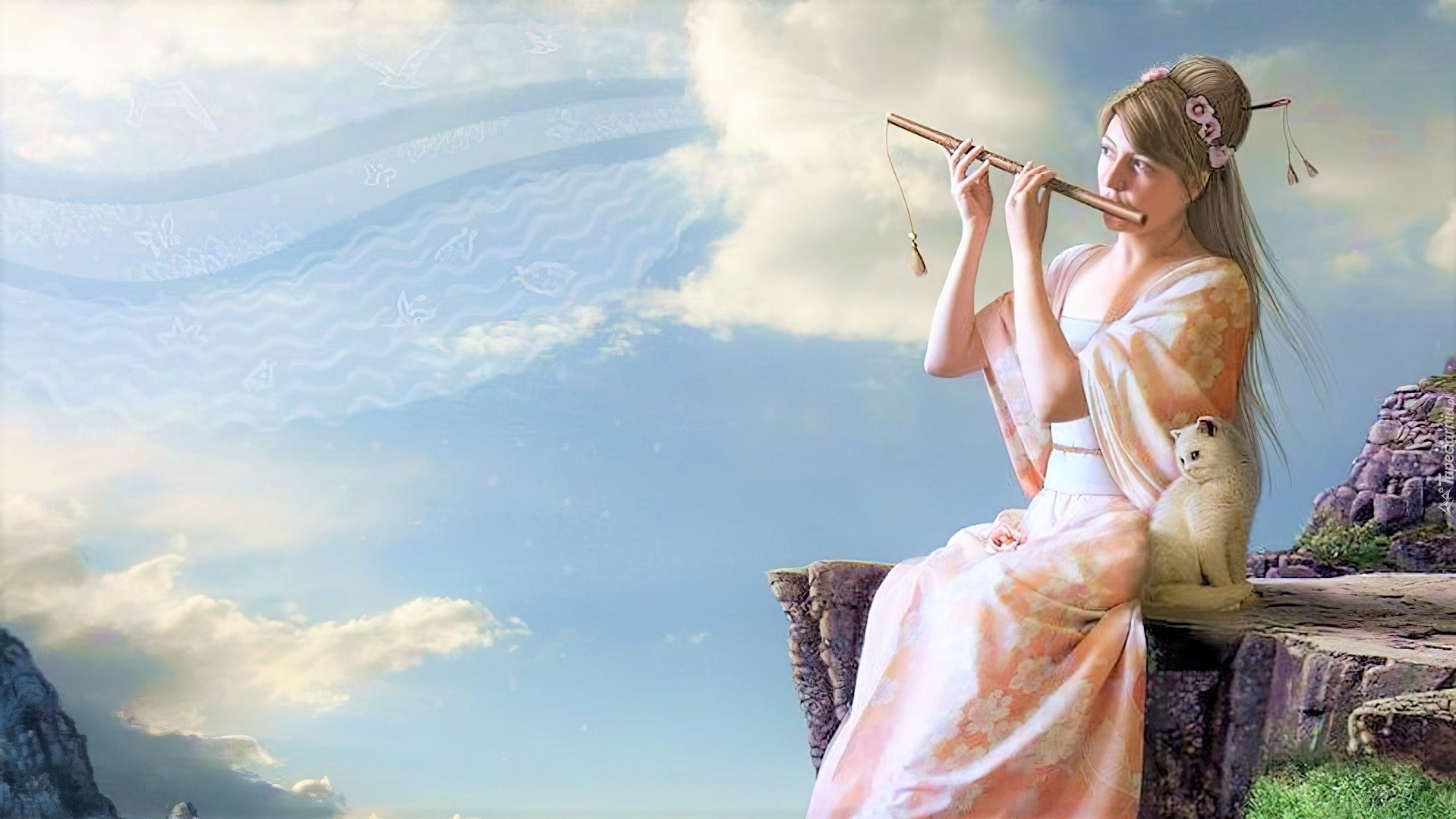 Центр душа поет. Девушка с флейтой. Девушка с флейтой фэнтези. Флейта на природе. Девушка с флейтой картина.